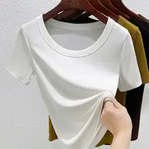 Women'S High Stretch Ribbed T-Shirt Crew Neck Short Sleeve Loose Casual Summer Top