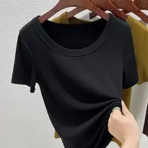 Women'S High Stretch Ribbed T-Shirt Crew Neck Short Sleeve Loose Casual Summer Top