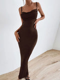 Elegant Sexy Draped Maxi Dress Summer Outfits for Women Gown Club Party Sleeveless Spaghetti Strap Dresses Bodycon