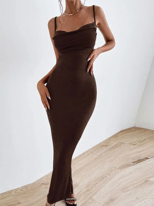 Elegant Sexy Draped Maxi Dress Summer Outfits for Women Gown Club Party Sleeveless Spaghetti Strap Dresses Bodycon