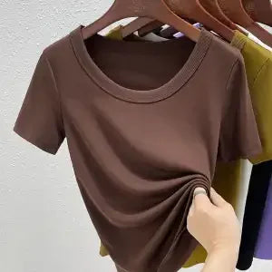 Women'S High Stretch Ribbed T-Shirt Crew Neck Short Sleeve Loose Casual Summer Top