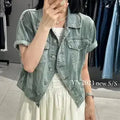 Women'S Vintage Washed Short Sleeve Cropped Denim Jacket Casual Summer Outerwear