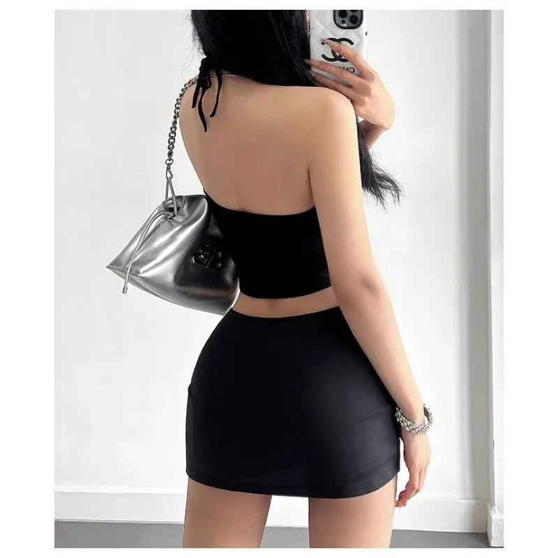 Women'S Black Wrap Skirt Shorts High Waist Slim Fit Fake Two Piece Mini Skirt