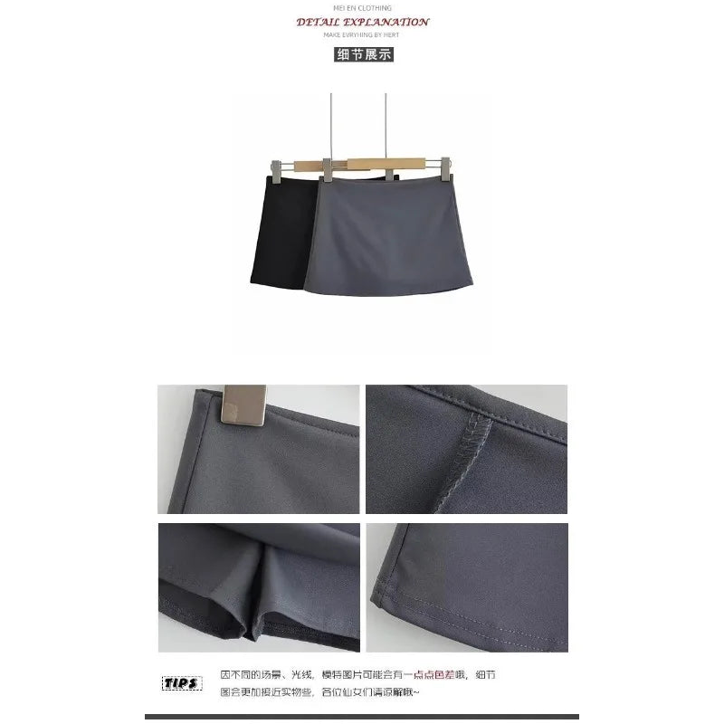 Women'S Black Wrap Skirt Shorts High Waist Slim Fit Fake Two Piece Mini Skirt